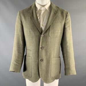 BRUNELLO CUCINELLI Chest Size M Olive Woven Linen / Wool / Silk Sport Coat
